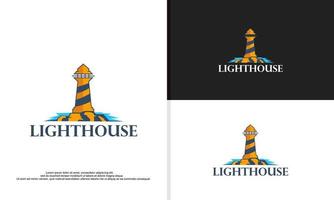 Leuchtturm, Leuchtfeuer-Logo-Symbol. Vektor-Illustration. moderne lineare einfache Logotyp-Vorlage. Leuchttürme und Meereswellen. vektor