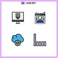 Gruppe von 4 modernen Filledline-Flachfarben, die für die Codierung von bearbeitbaren Vektordesignelementen für die Cloud-Entwicklung mit Kundensynchronisierung festgelegt wurden vektor