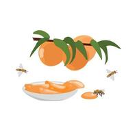 persika sylt, utsökt frukt sylt med färsk persikor på en tallrik. vektor