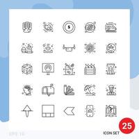 Packung mit 25 modernen Linienzeichen und Symbolen für Web-Printmedien wie Tunnelzug-Münzen-Geldansicht editierbare Vektordesign-Elemente vektor