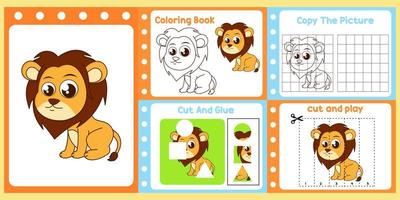 kalkylblad packa för barn med lejon. roligt inlärning för barn vektor