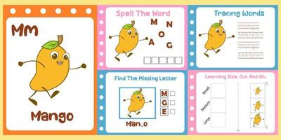 Arbeitsblattpaket für Kinder mit Mango. Spaß am Lernen für Kinder vektor