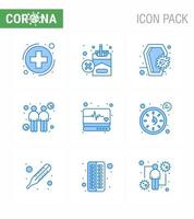 9 blaues Coronavirus-Epidemie-Icon-Pack saugt als Notfall-Touch-Sarg verbreitet Schädel virales Coronavirus 2019nov-Krankheitsvektor-Designelemente vektor