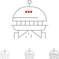 astronomie weltraum ufo fett und dünne schwarze linie symbolsatz vektor