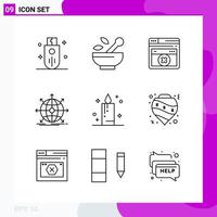 Line Icon Set Packung mit 9 Umrisssymbolen isoliert auf weißem Hintergrund für Webdruck und Handy vektor