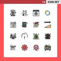 Gruppe von 16 flachen, farbgefüllten Linien Zeichen und Symbole für Softwaredesign Touch-Play-Diagramm Kreis editierbare kreative Vektordesign-Elemente vektor