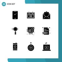 redigerbar vektor linje packa av 9 enkel fast glyfer av Diagram zoom pengar e Sök Sök redigerbar vektor design element