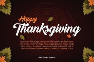 Happy Thanksgiving Banner mit Herbstlaub Hintergrund. handgezeichnete textbeschriftung zum erntedankfest vektor