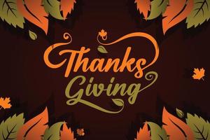 Happy Thanksgiving Banner mit Herbstlaub Hintergrund. handgezeichnete textbeschriftung zum erntedankfest vektor