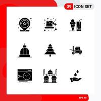 9 solides Glyphenpaket der Benutzeroberfläche mit modernen Zeichen und Symbolen des griechischen Gebäudes Weihnachtsbanksaft bearbeitbare Vektordesignelemente vektor