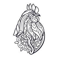 schöne Hahn-Mandala-Kunst isoliert auf weißem Hintergrund vektor