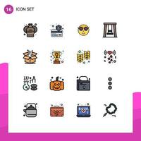 moderner Satz von 16 flachen, farbig gefüllten Linien Piktogramm der Finanzbox Emoji Swing Kids editierbare kreative Vektordesign-Elemente vektor