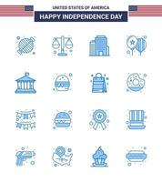 Usa Happy Independence Day Piktogrammsatz von 16 einfachen Blues von Flag Party Scale Day Ballons editierbare Usa Day Vektor Design Elemente