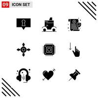 pixel perfekt uppsättning av 9 fast ikoner glyf ikon uppsättning för webbplats design och mobil tillämpningar gränssnitt kreativ svart ikon vektor bakgrund