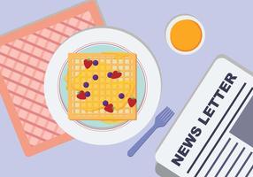 Plate Waffel Und Frühstück Tisch Vektor