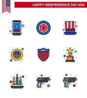 9 USA platt fylld linje tecken oberoende dag firande symboler av skydda flagga dag bricka amerikan redigerbar USA dag vektor design element
