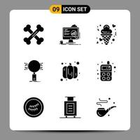 9 schwarze Symbolpaket-Glyphensymbole Zeichen für ansprechende Designs auf weißem Hintergrund 9 Symbole setzen kreativen schwarzen Symbolvektorhintergrund vektor