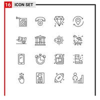 Stock Vector Icon Pack mit 16 Zeilenzeichen und Symbolen für die logistische Lieferung Kanada Pin Map editierbare Vektordesign-Elemente