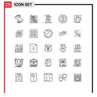 Gruppe von 25 Zeilen Zeichen und Symbolen für Kleid Datum Einkaufstuch Bitcoin editierbare Vektordesign-Elemente vektor