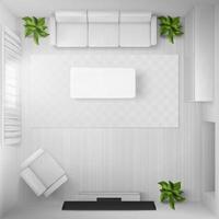wohnzimmer mit weißen möbeln und tv-draufsicht vektor