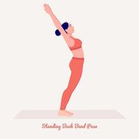 stehende Rückenbeuge-Yoga-Pose. junge Frau, die Yoga-Übungen praktiziert. Frau Workout Fitness, Aerobic und Übungen. vektor