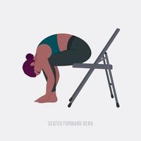 Sitzende Vorwärtsbeuge-Übung. Frau, die Fitness- und Yoga-Übungen mit Stuhl macht. vektor