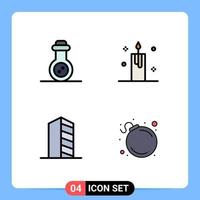 Stock Vector Icon Pack mit 4 Zeilen Zeichen und Symbolen für Bakterien Konstruktion Kerzenlicht Landschaft editierbare Vektordesign-Elemente