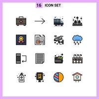 Gruppe von 16 flachen, farbgefüllten Linien Zeichen und Symbole für Datenmedaillen-Webserver-Rahmenabzeichen editierbare kreative Vektordesign-Elemente vektor