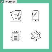 Satz von 4 kommerziellen Filledline-Flachfarbpaketen für das mobile Notiz-Design-Element des Bau-Gesundheits-Tools vektor