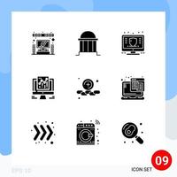 Stock Vector Icon Pack mit 9 Zeilen Zeichen und Symbolen für Web Data Institute Analytics Geld editierbare Vektordesign-Elemente