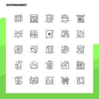Set von Supermarkt-Liniensymbolen Set 25 Symbole Vektor-Minimalismus-Stildesign Schwarze Symbole setzen lineares Piktogrammpaket vektor