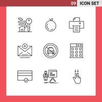 Stock Vector Icon Pack mit 9 Zeilen Zeichen und Symbolen für Slash No Print deaktiviert E-Mail editierbare Vektordesign-Elemente