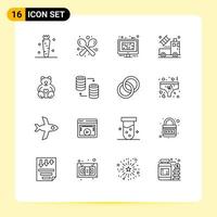 Mobile Interface Gliederungssatz von 16 Piktogrammen zum Zeichnen von Autolöffelplan-Design editierbaren Vektordesignelementen vektor