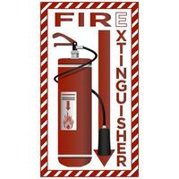 tecken styrelse av brand eldsläckare i realistisk stil. färgrik vektor illustration på en vit bakgrund.