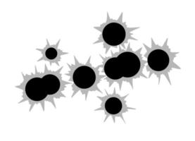 Einschusslöcher. zerrissener Schuss, der die Wand trifft. Vorlage des Schießens. flache Abbildung isoliert auf weiß vektor
