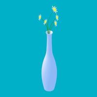 isometrische vase mit blumenkamillen isoliert. fünf Blumen in einem hohen schmalen Krug. Vektor eps10.