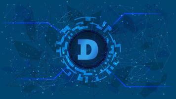 dogecoin doge token symbol im digitalen kreis mit kryptowährungsthema auf blauem hintergrund. Kryptowährungssymbol für Banner oder Nachrichten. Vektor-Illustration. vektor