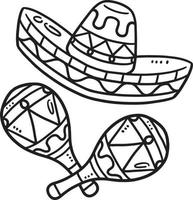 cinco de mayo mexikansk hatt och maracas isolerat vektor