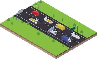 isometrische szene des transportlogistik-lastwagens auf der autobahnverkehrsstraße vektor