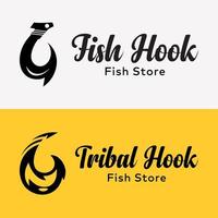 Set Haken Köder Zubehör Shop Shop Fischen Stil elegante moderne Markenidentität Logo Design Vektor