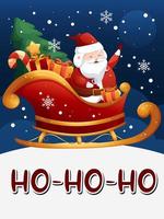 weihnachtskarte mit karikaturschlitten und weihnachtsmann mit ho-ho-ho-beschriftung vektor