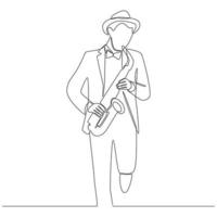 kontinuerlig linje teckning man saxofonist utför saxofon vektor linje konst illustration