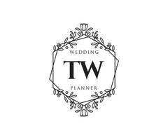 tw initialen brief hochzeitsmonogramm logos sammlung, handgezeichnete moderne minimalistische und florale vorlagen für einladungskarten, save the date, elegante identität für restaurant, boutique, café im vektor