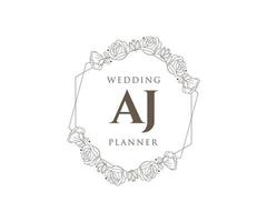 aj initials brief hochzeitsmonogramm logos sammlung, handgezeichnete moderne minimalistische und florale vorlagen für einladungskarten, save the date, elegante identität für restaurant, boutique, café im vektor