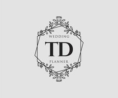 td initialen brief hochzeitsmonogramm logos sammlung, handgezeichnete moderne minimalistische und florale vorlagen für einladungskarten, save the date, elegante identität für restaurant, boutique, café im vektor