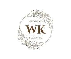 wk initialen brief hochzeitsmonogramm logos sammlung, handgezeichnete moderne minimalistische und florale vorlagen für einladungskarten, save the date, elegante identität für restaurant, boutique, café im vektor