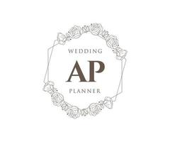 ap initialen brief hochzeitsmonogramm logos sammlung, handgezeichnete moderne minimalistische und florale vorlagen für einladungskarten, save the date, elegante identität für restaurant, boutique, café im vektor