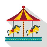 barn karusell med färgrik hästar ikon vektor