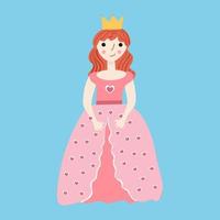 Prinzessin im rosafarbenen Kleid auf blauem Hintergrund. vektorisoliertes bild für kinderkleidungsdruck oder clipart vektor