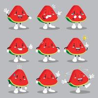 Wassermelonen-Maskottchen mit verschiedenen Emotionen im Cartoon-Stil-Vektor. lustiger Charakter. Abbildung Abbildung. Zeichen-Emoji. Cartoon-Emoticon. vektor